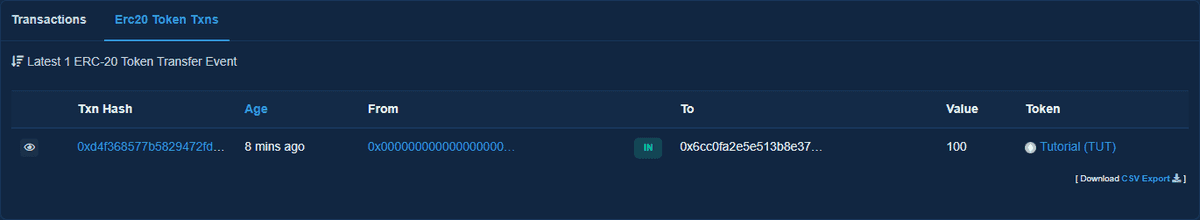 Erc20 Tokens table